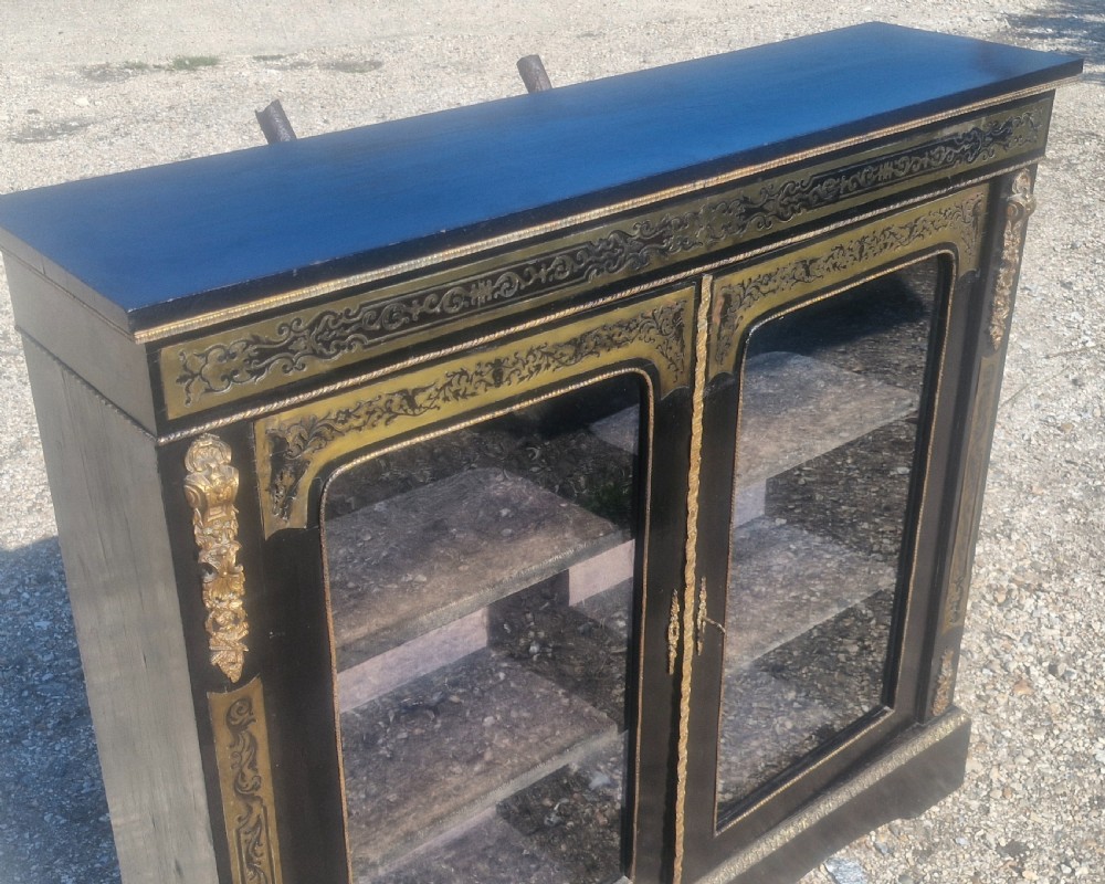 Victorian boulle brass work ebonised 2 door side cabinet.  View VII