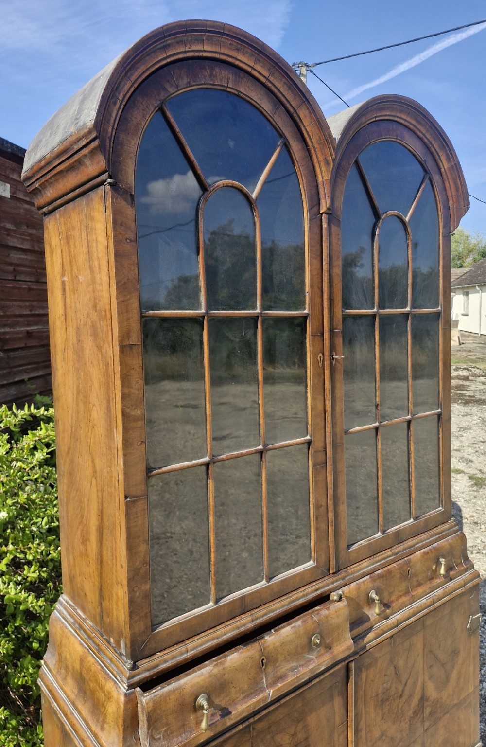 Good Queen Anne style walnut double domed cabinet.  View V