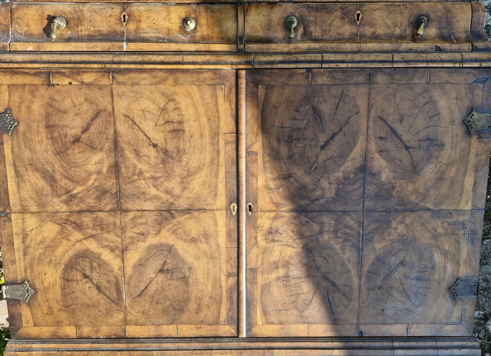 Good Queen Anne style walnut double domed cabinet.  View XIII