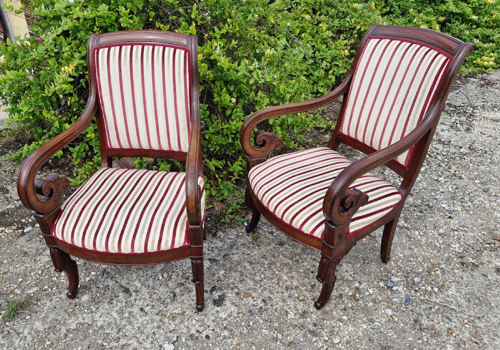 Pair of French mahogany fauteuil.