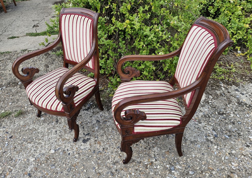 Pair of French mahogany fauteuil. View II