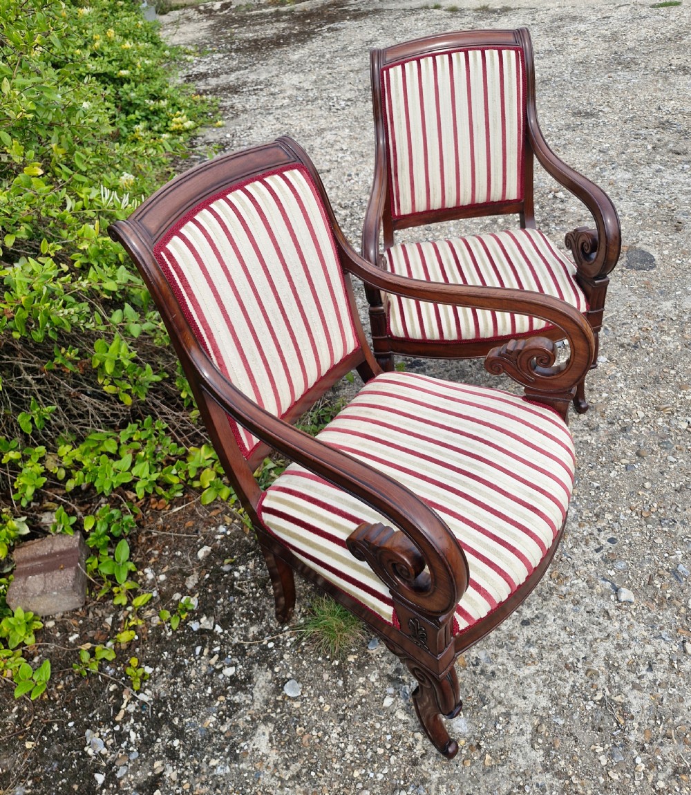 Pair of French mahogany fauteuil. View III
