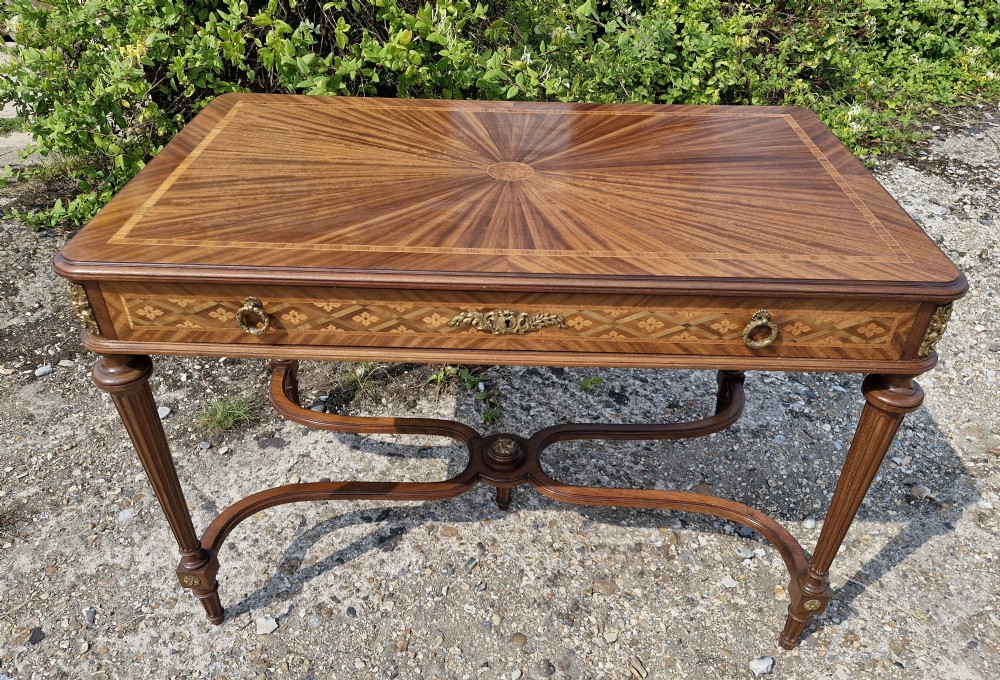 French inlaid mahogany free standing writing table. 