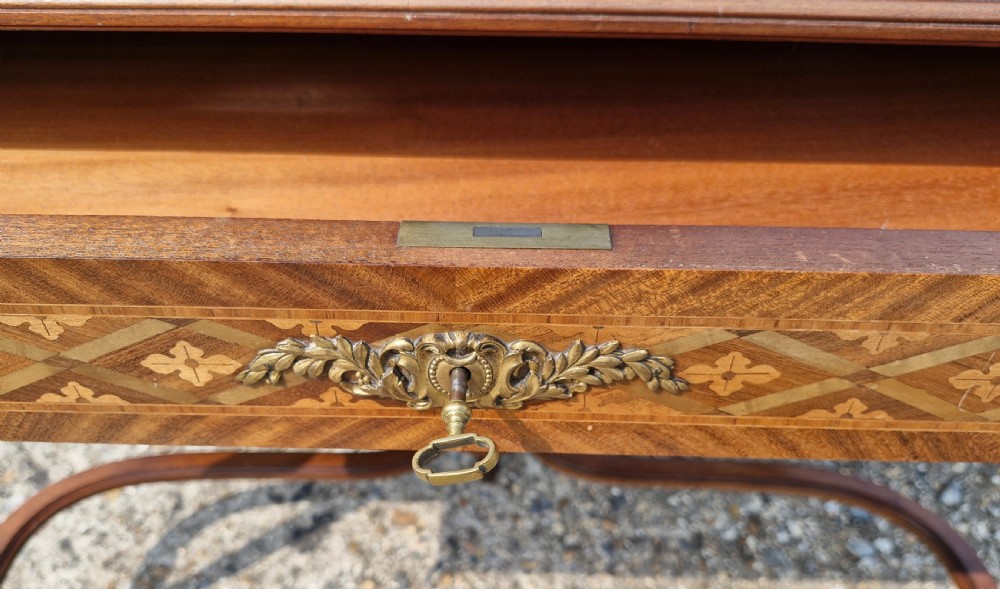 French inlaid mahogany free standing writing table.  View II
