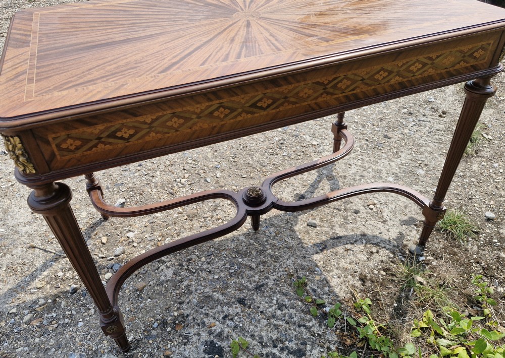 French inlaid mahogany free standing writing table.  View III