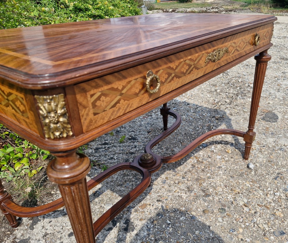 French inlaid mahogany free standing writing table.  View V