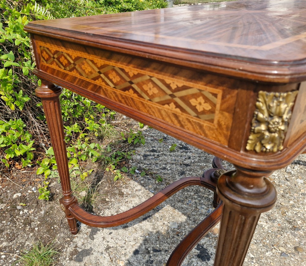 French inlaid mahogany free standing writing table.  View VI