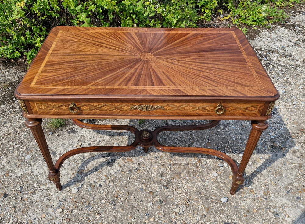 French inlaid mahogany free standing writing table.  View VIII