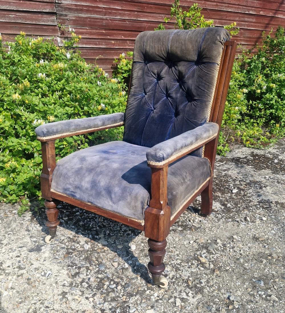 Good sized mid Victorian mahogany framed library armchair. 