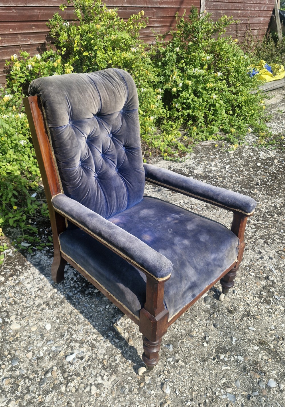 Good sized mid Victorian mahogany framed library armchair.  View IV