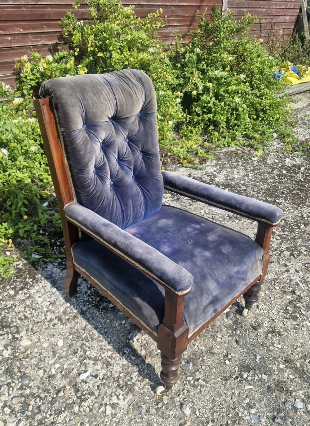 Good sized mid Victorian mahogany framed library armchair.  View V