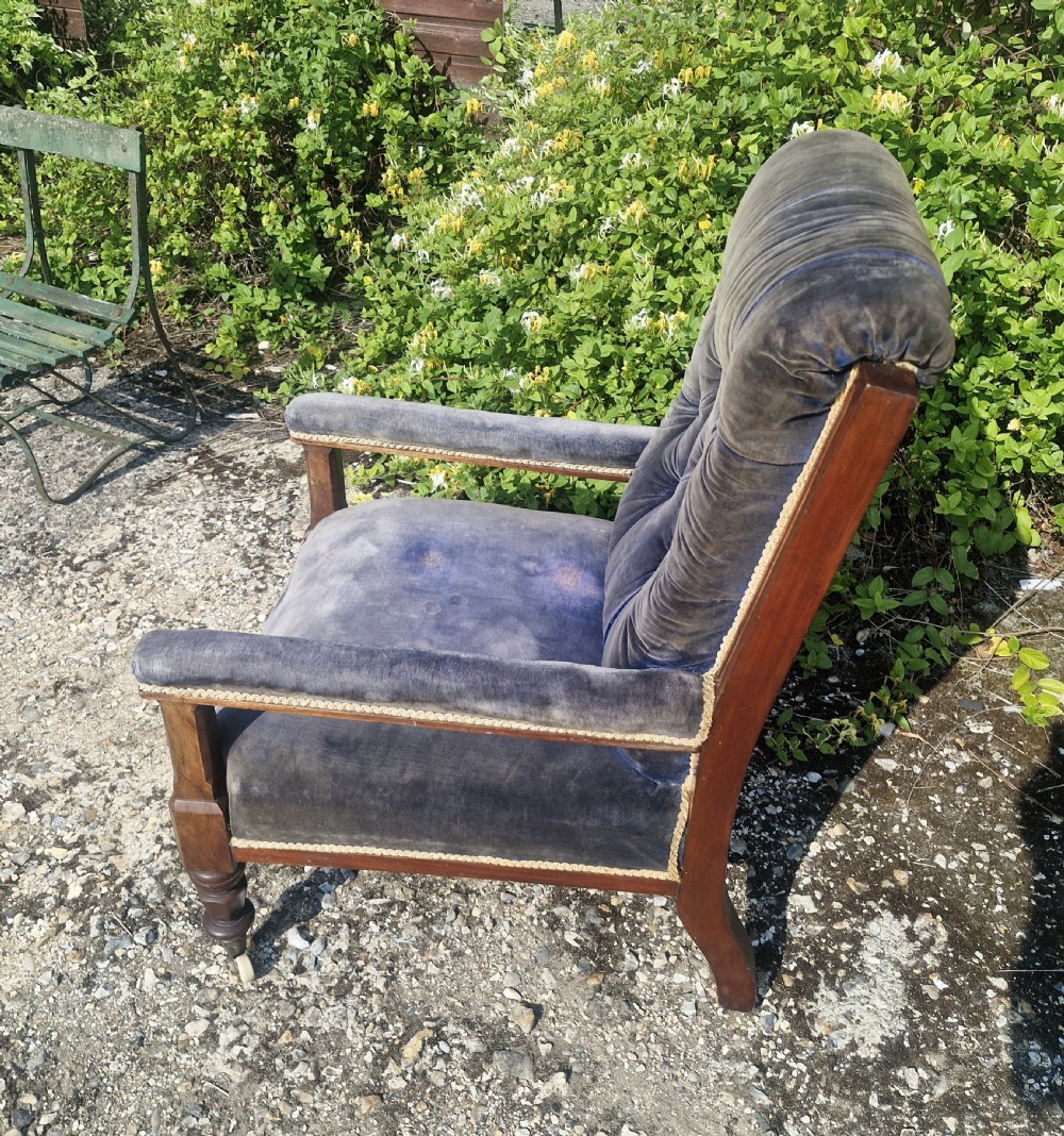 Good sized mid Victorian mahogany framed library armchair.  View VII