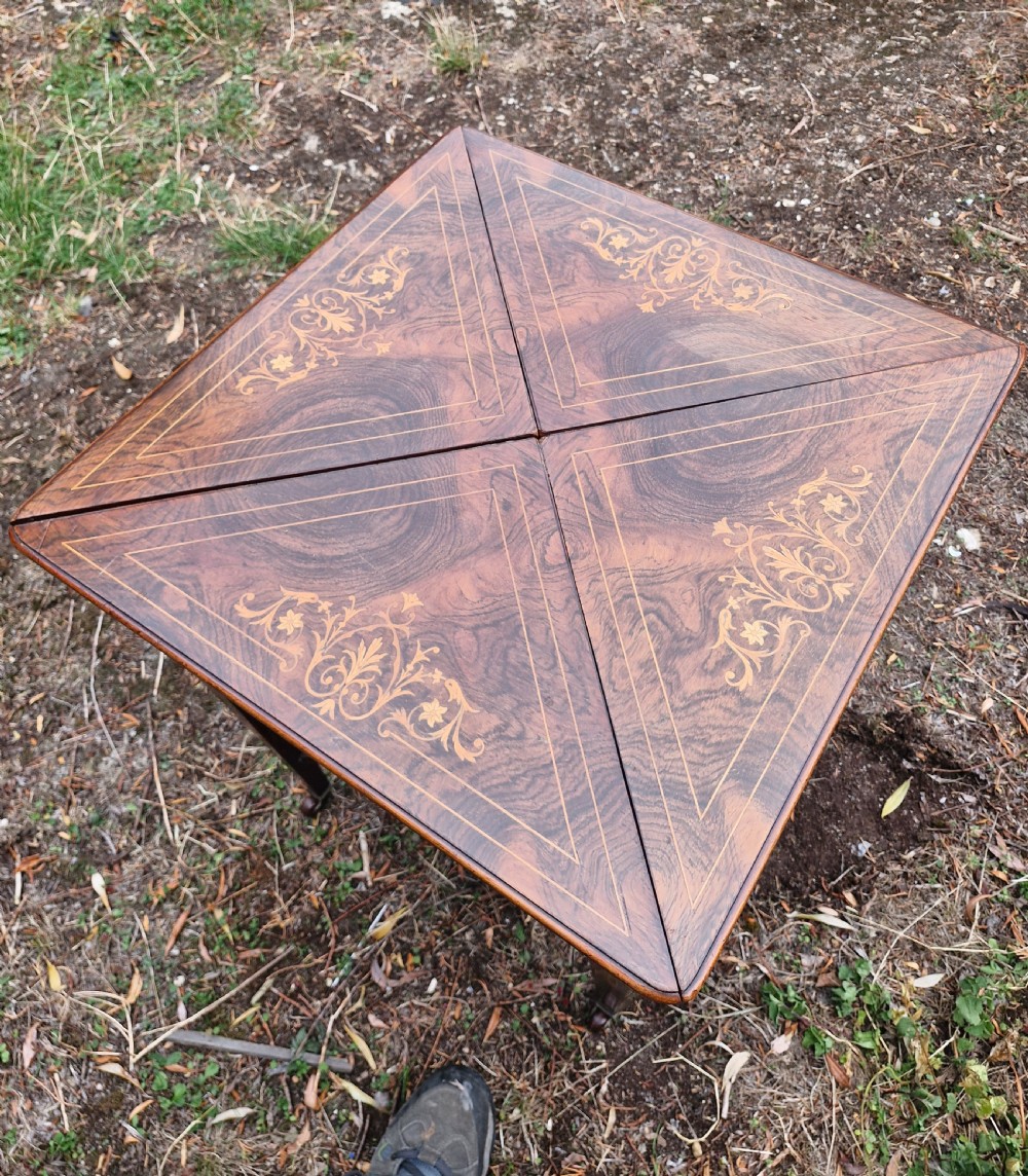 Edwardian inlaid rosewood envelope games table.  View VII