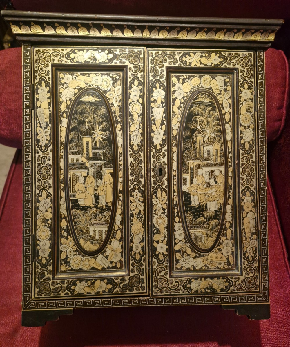 Chinese lacquered table top jewellery cabinet.  View II