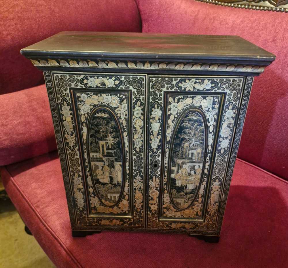 Chinese lacquered table top jewellery cabinet.  View III