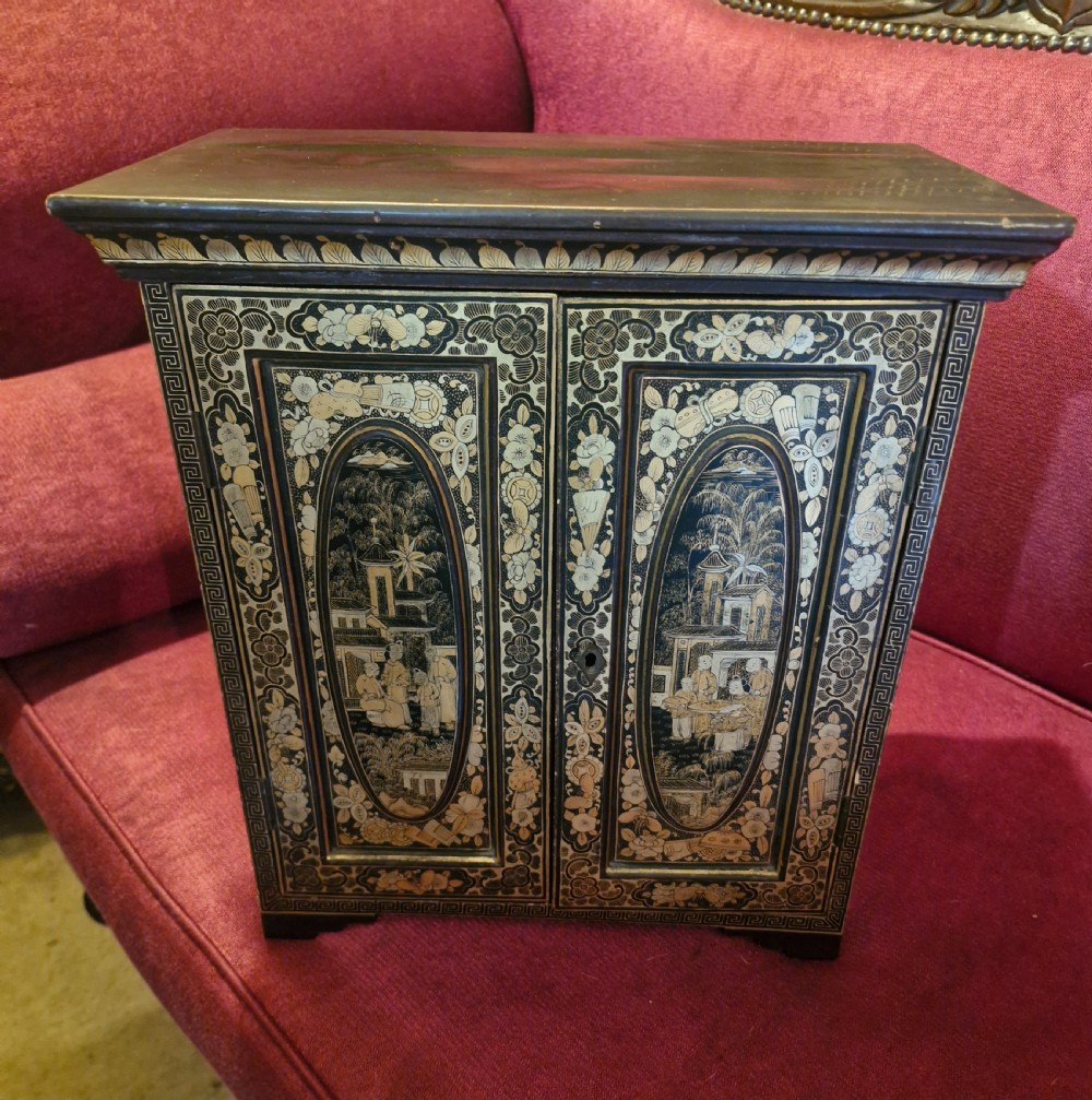Chinese lacquered table top jewellery cabinet.  View IV