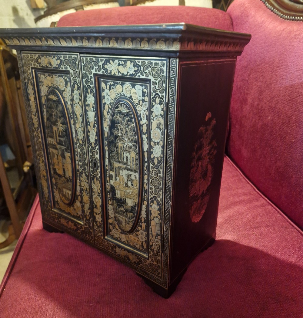 Chinese lacquered table top jewellery cabinet.  View V