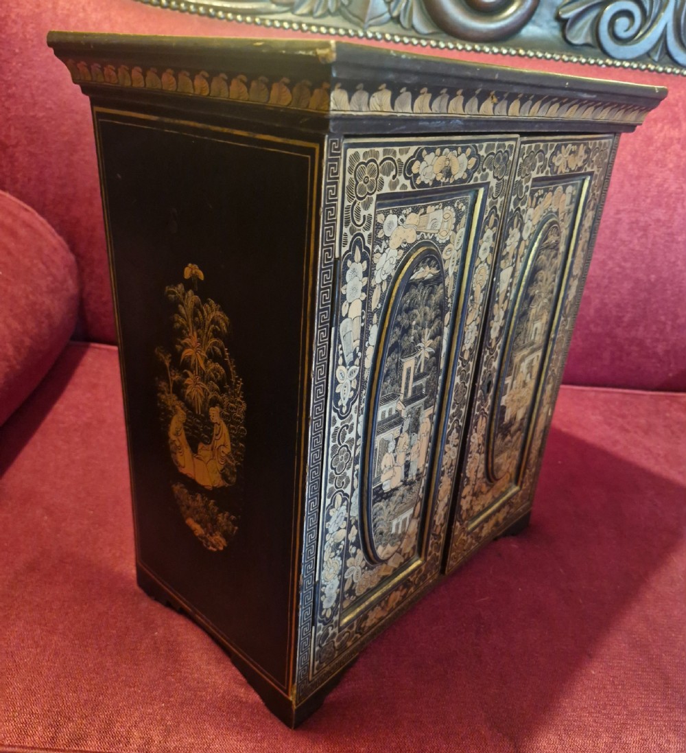 Chinese lacquered table top jewellery cabinet.  View VI