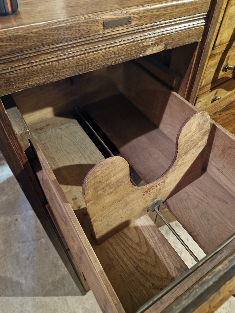 Panelled oak 4 drawer filing cabinet.  View VIII
