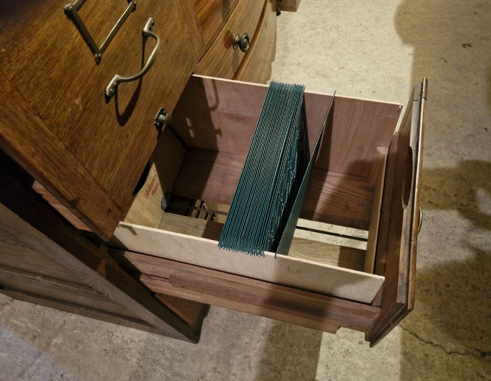 Panelled oak 4 drawer filing cabinet.  View IX