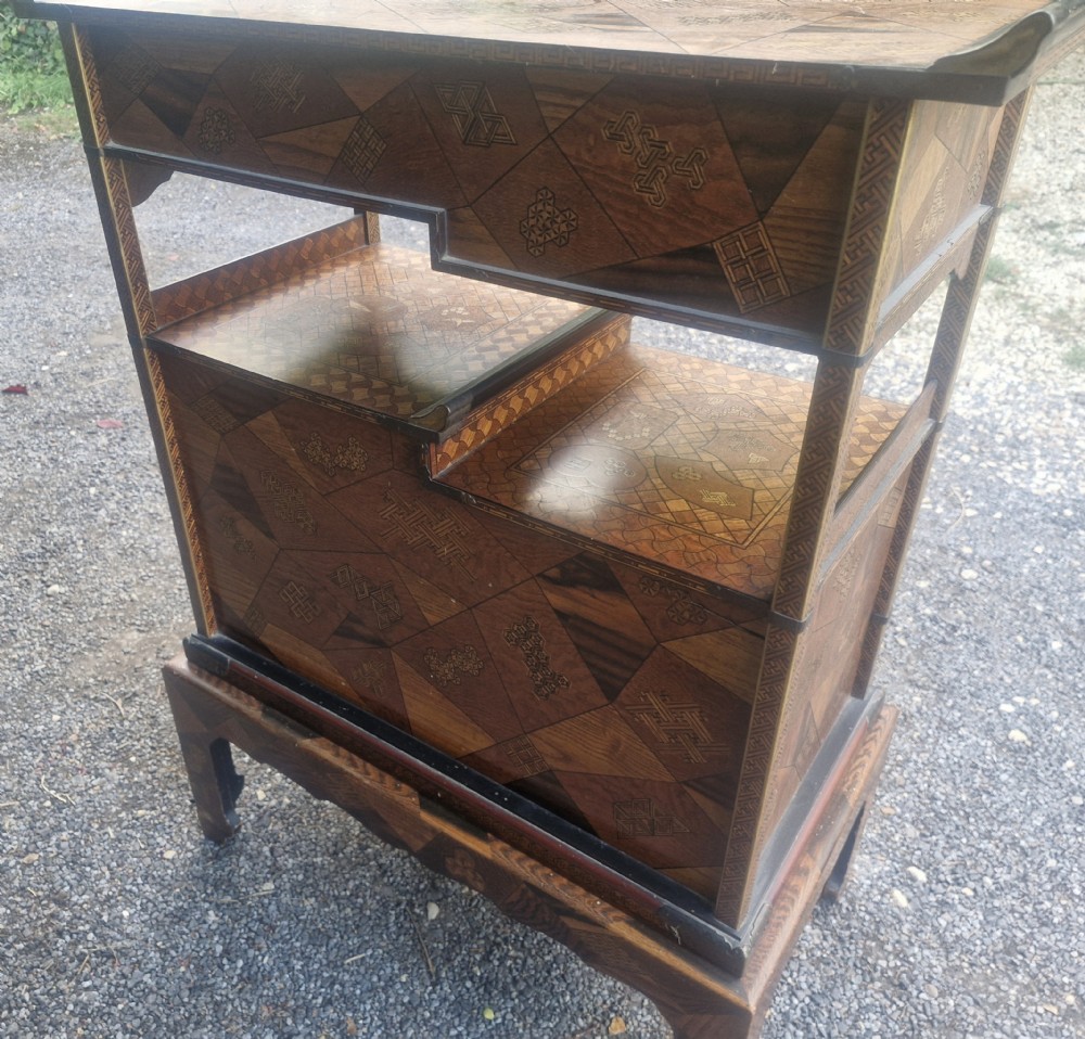 Japanese parquetry cabinet on stand.  View XXI