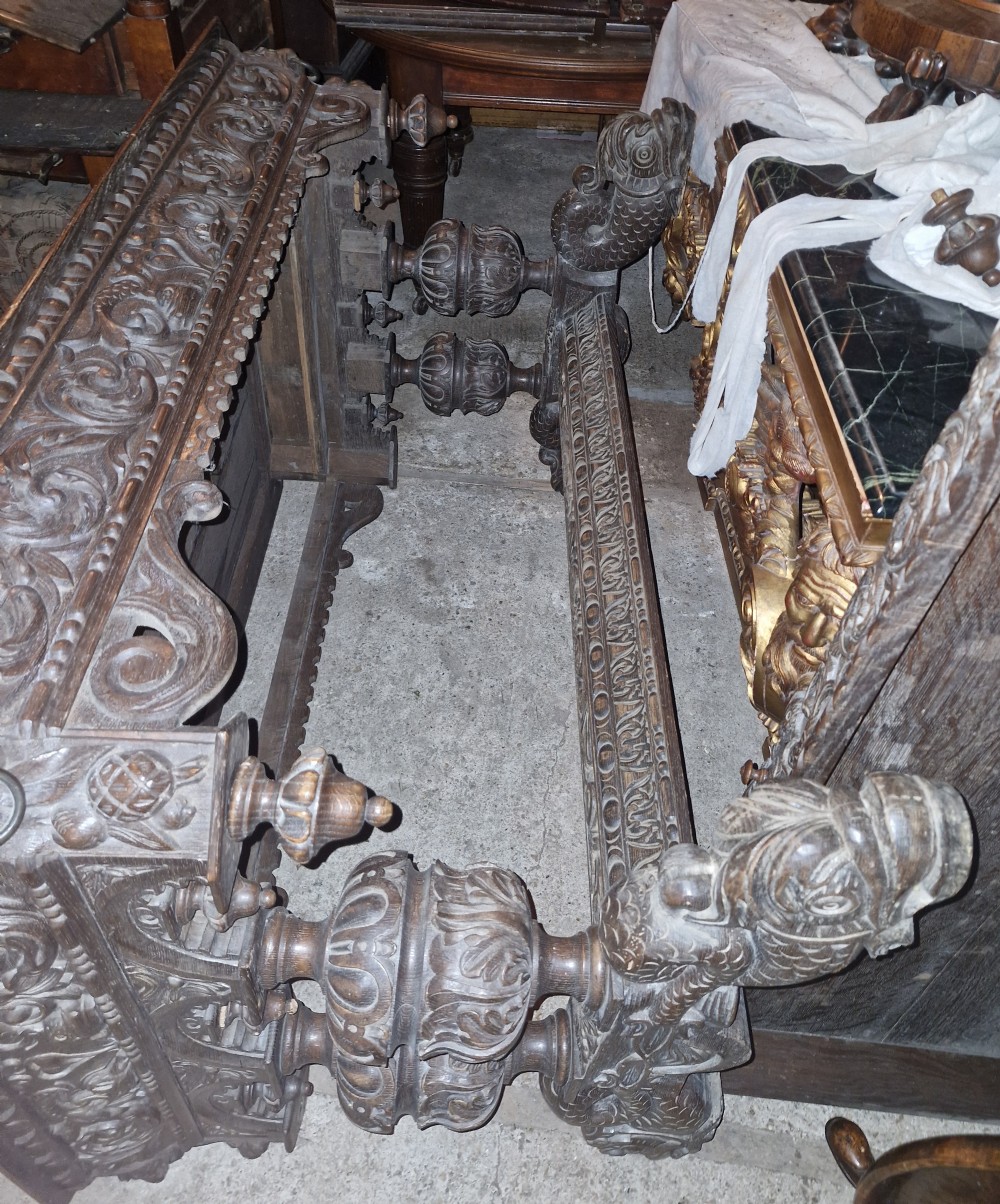Large Victorian carved oak centre library table.  View XII