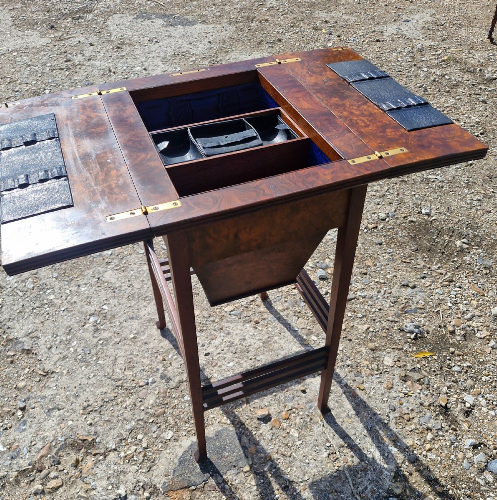 Edwardian walnut and mahogany sewing table.  View III