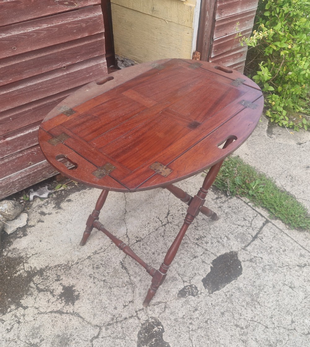 19th century mahogany butlers tray on stand. View II