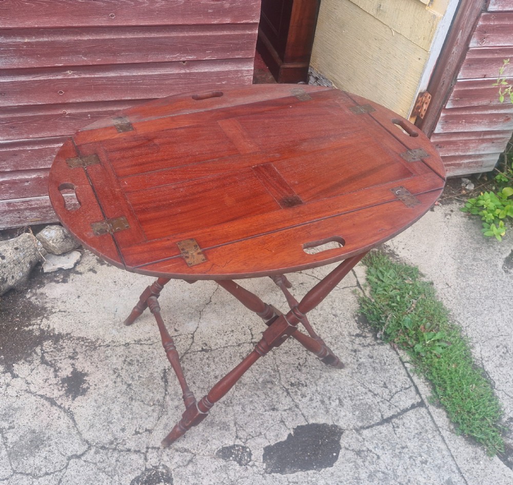 19th century mahogany butlers tray on stand. View V