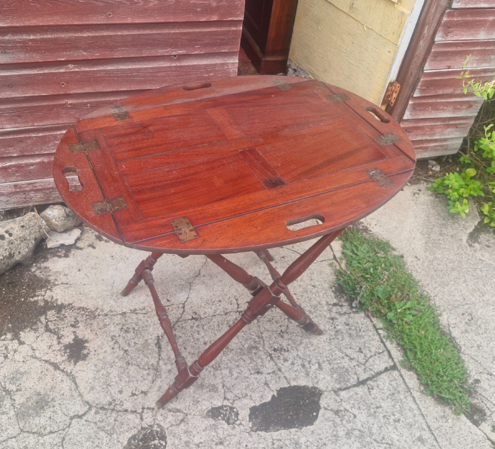 19th century mahogany butlers tray on stand. View VI