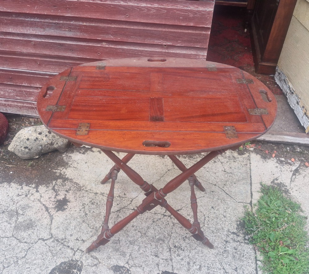 19th century mahogany butlers tray on stand. View VII