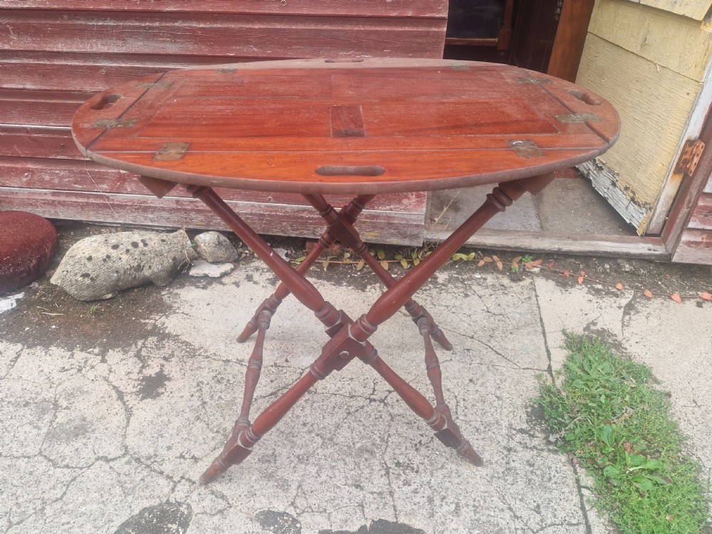 19th century mahogany butlers tray on stand. View VIII