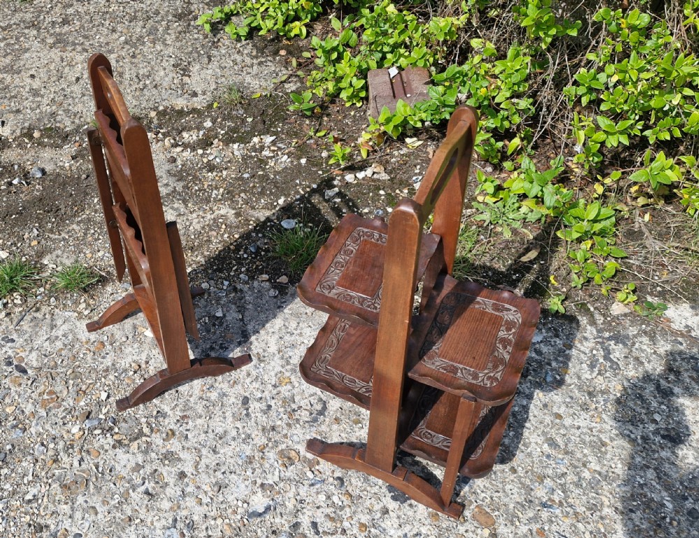Pair of Anglo Indian folding table top cake and sandwich stands. View III