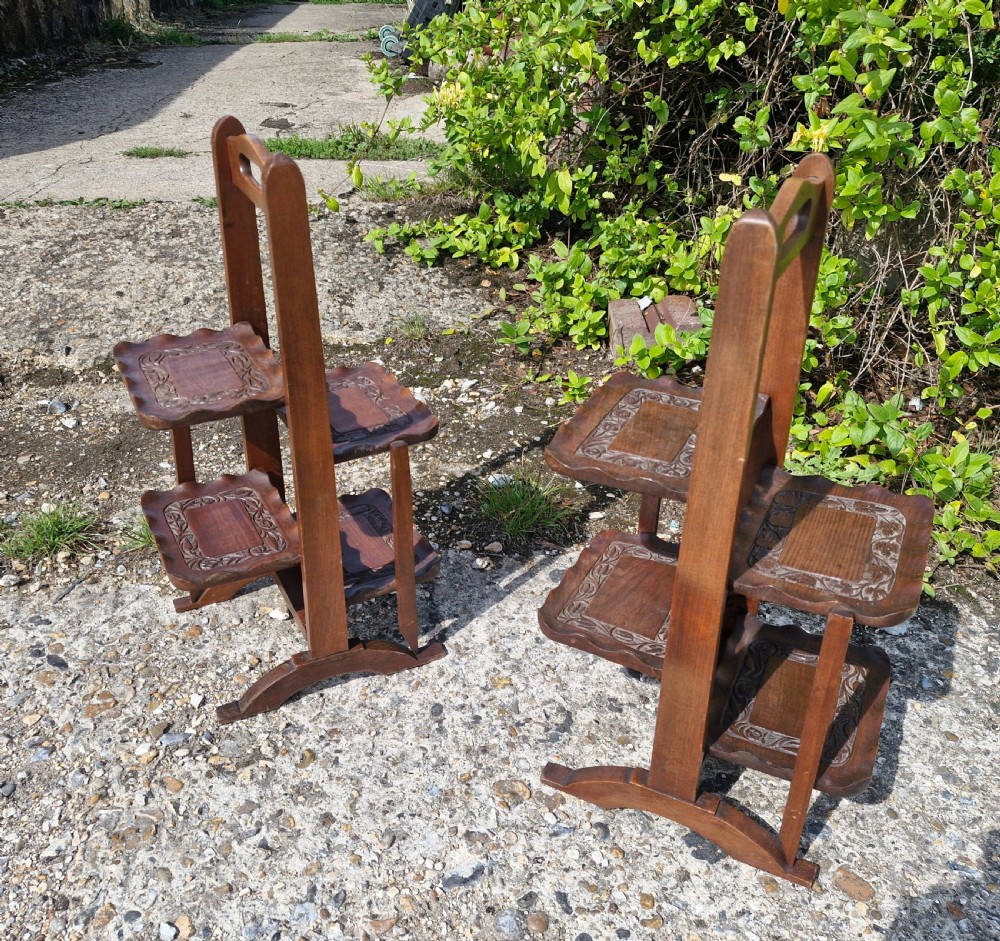 Pair of Anglo Indian folding table top cake and sandwich stands. View IX