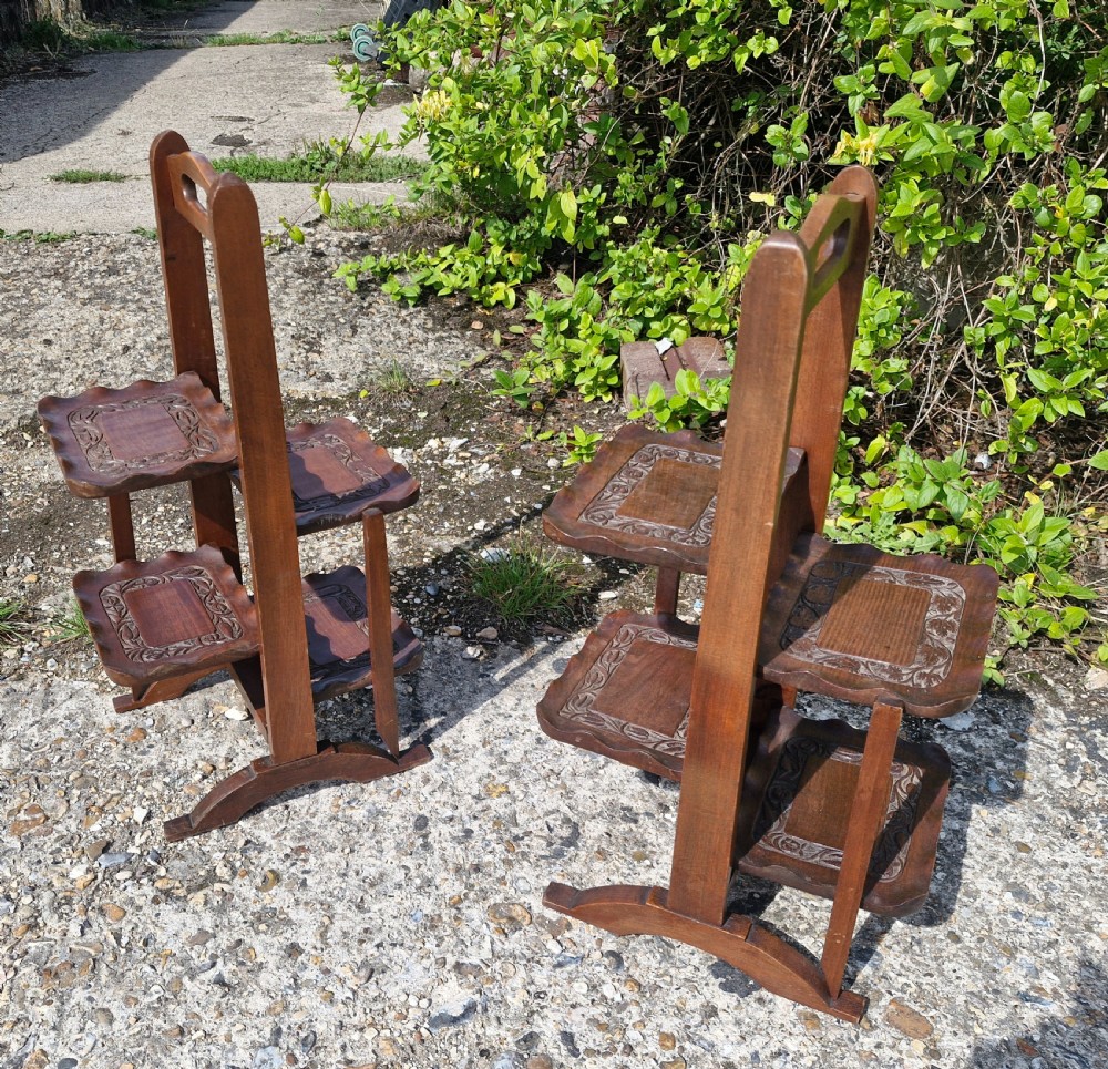 Pair of Anglo Indian folding table top cake and sandwich stands. View X