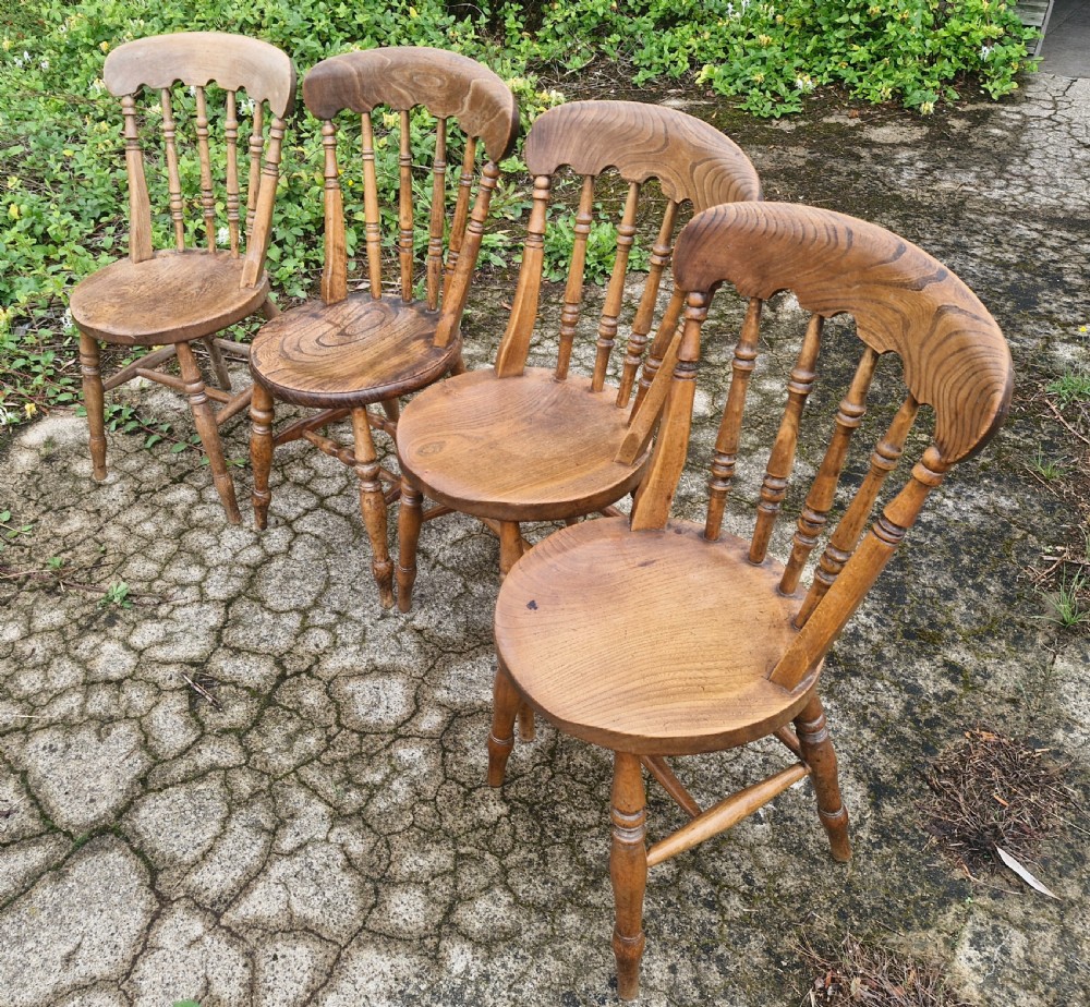 4 late Victorian stick Windsor kitchen chairs.  View III