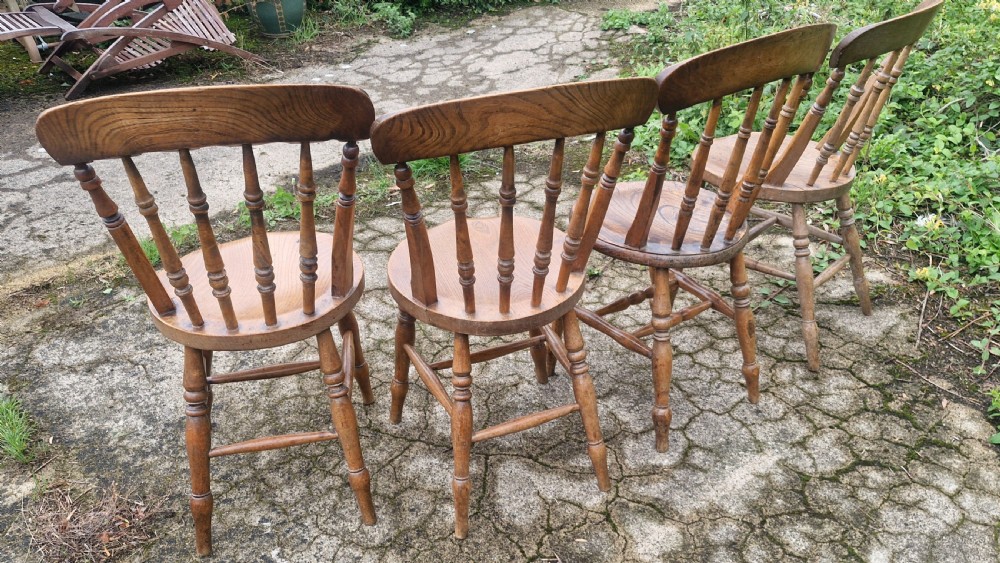 4 late Victorian stick Windsor kitchen chairs.  View IV