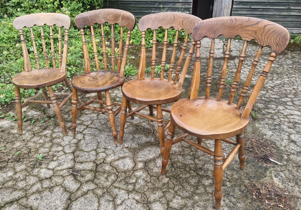 4 late Victorian stick Windsor kitchen chairs.  View V