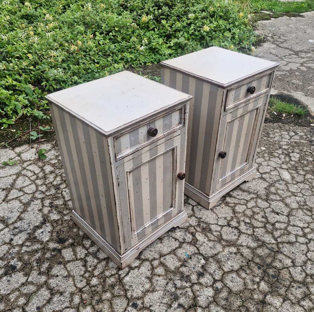 Pair of painted bedside cabinets.  View IV