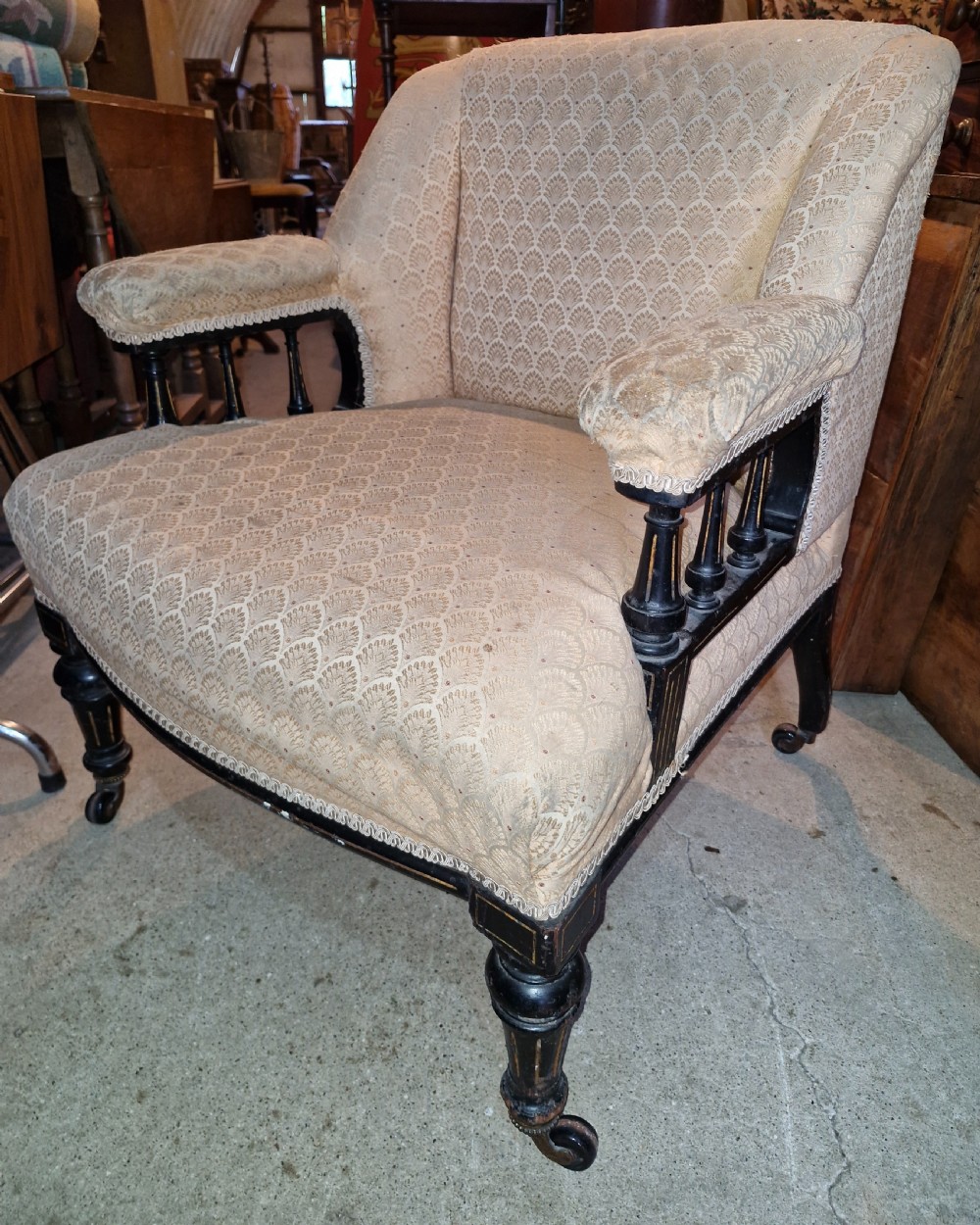 Late Victorian ebonised framed upholstered bedroom chair  