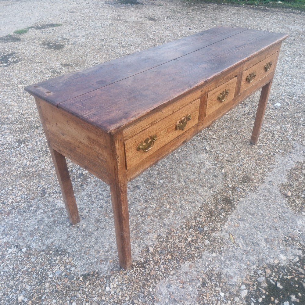 Early 19th century pine 3 drawer dresser base.  View II