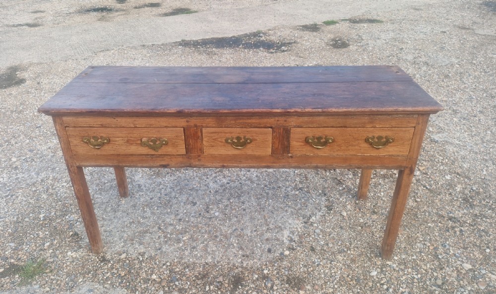 Early 19th century pine 3 drawer dresser base.  View IV