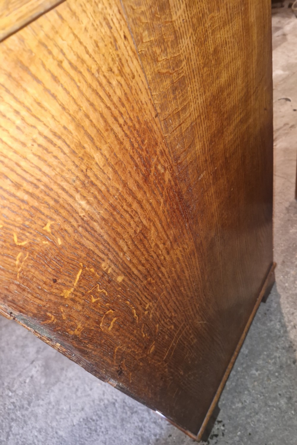 Early 19th century pollard oak and oak chest of drawers.  View VIII
