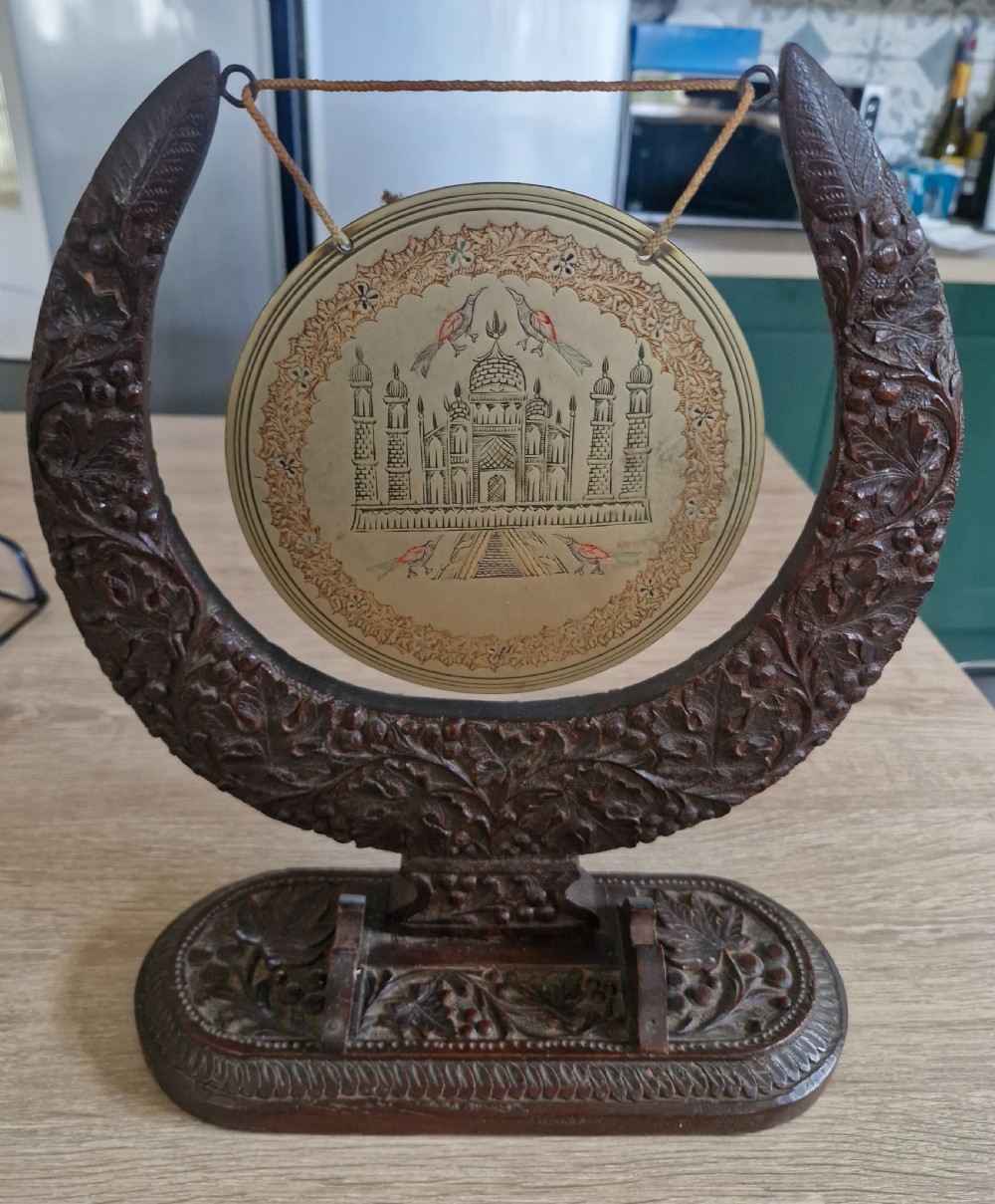 Table top carved Anglo Indian dinner gong. View V