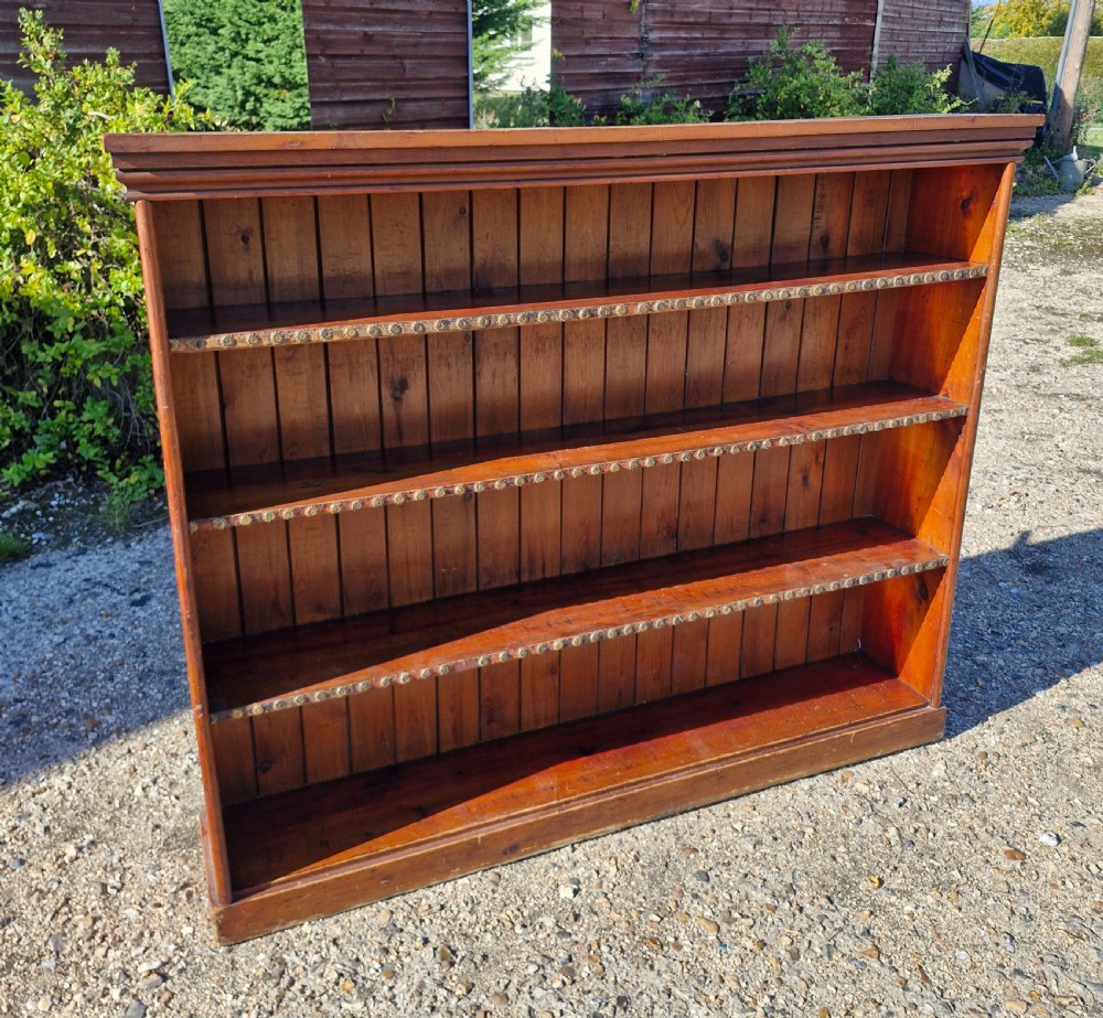 Late Victorian pine open front bookcase of good useful size.