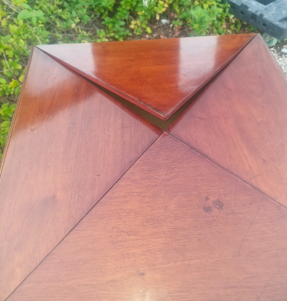 Edwardian mahogany envelope games table stamped Maples. View III