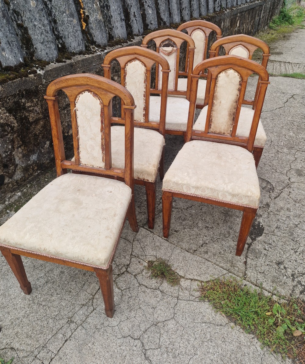 Set of 6 Gothic oak dining chairs.  View III