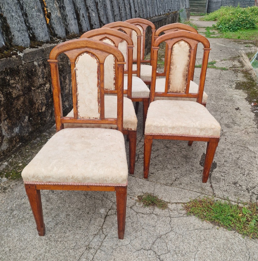 Set of 6 Gothic oak dining chairs.  View IV