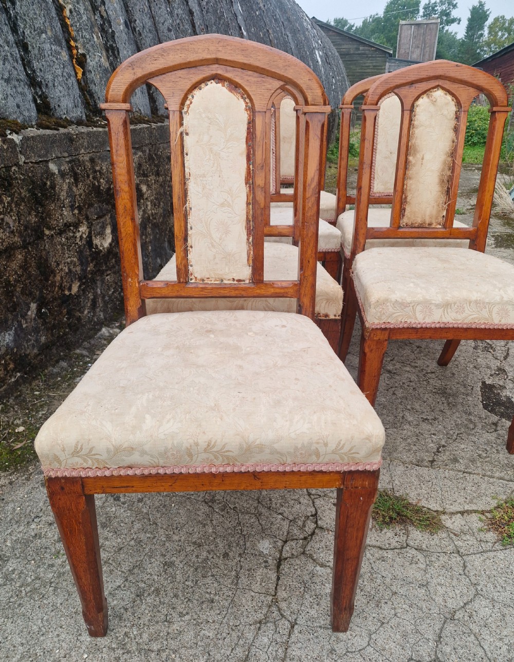 Set of 6 Gothic oak dining chairs.  View V