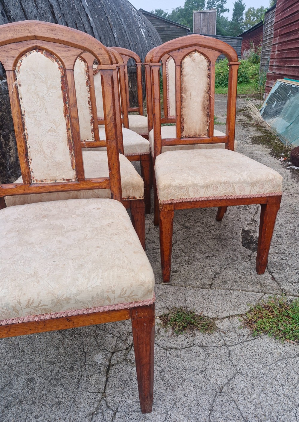 Set of 6 Gothic oak dining chairs.  View VII